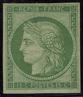 Neuf Avec Charnière N° 2e, 15c Vert Vif Clair, Réimpression T.B. - Autres & Non Classés