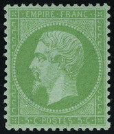 Neuf Avec Charnière N° 20, 5c Vert, Napoléon III Dentelé, Bien Centré, Cl, T.B. - Andere & Zonder Classificatie