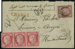 Lettre N° 57, 80c Bande De 3 + N° 54 10c Sur L Chargée Pour Auzon Haute Loire Mai 1875 T.B. - Otros & Sin Clasificación