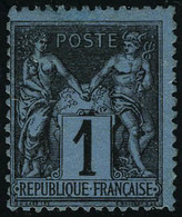 Neuf Avec Charnière N° 84, 1c Noir S/bleu De Prusse, 1 Dent Recreusée Sinon T.B., Cl, Certificat JF Brun - Altri & Non Classificati