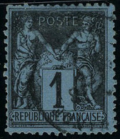 Oblitéré N° 84, 1c Noir Sur Bleu De Prusse, Léger Aminci, Aspect T.B. - Altri & Non Classificati