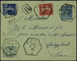 Lettre Entier Postal Recommandé, 15c Bleu Taxe Réduite à 10c + 5c + 10 + 25c, Aff. A 50c Obl Alger 9.6.08, Cachet Octogo - Sonstige & Ohne Zuordnung