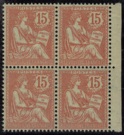 Neuf Sans Charnière N° 125, 15c Vermillon, Bloc De 4, Bdf, Excellent Centrage T.B. - Sonstige & Ohne Zuordnung