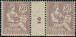 Neuf Sans Charnière N° 128. 30c Violet Type Mouchon Retouché, Paire Horizontale Avec Millésime 2. T.B. - Sonstige & Ohne Zuordnung