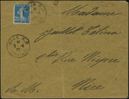 Lettre N° 140m, 25c Bleu Semeuse Camée, Faux De Nice Sur L Obl Càd Noce 5.4.23 Pour Nice Arrivée Même Date T.B. Maury - Sonstige & Ohne Zuordnung