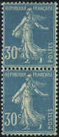 Neuf Sans Charnière N° 192, 30c Bleu Semeuse, Impression Sur Raccord Sur Paire Verticale, T.B. Maury - Sonstige & Ohne Zuordnung