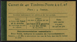 Neuf Sans Charnière N° 137-C9, 5c   Vert Semeuse Type II, Carnet De 40t, Couv. Avec En 2ème Page Loi Du 29 Mars 1920 T.B - Sonstige & Ohne Zuordnung