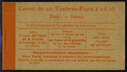 Neuf Sans Charnière N° 158-C1, 5c Orange Semeuse, Carnet De 40t, Couv Postale, T.B. - Sonstige & Ohne Zuordnung