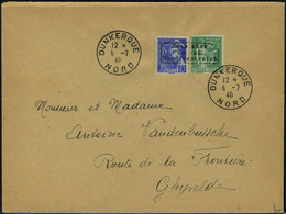 Lettre TP N° 367 Et 407 Surcharge De Dunkerque Sur L Càd Dunkerque 6.7.40 Pour Ghyvelde, Arrivée Au Verso 7.7.40, T.B. M - Sonstige & Ohne Zuordnung