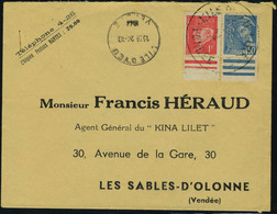 Lettre L'ILE D'YEU, Mayer N° 1 + 3, 50c Mercure Et 1f Rouge Pétain Sur L Càd L'Ile D'Yeu 24.10.1944 Pour Les Sables D'Ol - Sonstige & Ohne Zuordnung