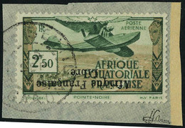 Fragment N° 15a, 2f50 Afrique Francaise Libre, Surcharge Renversée, Obl Sur Petit Fragment, T.B. Signé JF Brun - Other & Unclassified