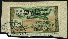 Fragment N° 15b, 2f50 Afrique Francaise Libre, Double Surcharge Sur Petit Fragment, T.B. Signé JF Brun - Sonstige & Ohne Zuordnung