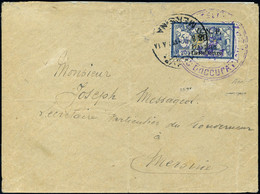 Lettre N° 26, 20 Pi S/5f Merson, Oblitéré Grand Cachet Violet Castellorizo + Cachet D'arrivée à Messine, T.B. Rare, Maur - Other & Unclassified