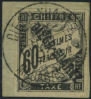 Oblitéré N° 12, 60c Noir Sur Petit Fragment, Càd Central, T.B. Signé JF Brun - Andere & Zonder Classificatie