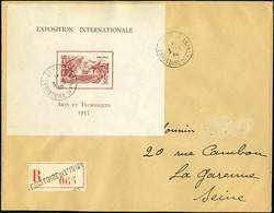 Lettre N° 1, Le Bloc Expo De Paris Seul Sur Lettre Recommabdée De Saint Elie (3.6.38) Pour La Garenne-Colombes, Arrivée  - Other & Unclassified