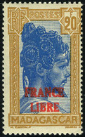 Neuf Sans Charnière N° 255A, 20f Bistre Et Bleu, France Libre, Superbe, Signé Calves - Otros & Sin Clasificación