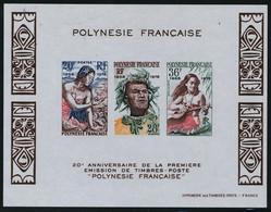 Neuf Sans Charnière N° 4, 20è Anniversaire Des 1er Timbres De Polynésie, Bloc ND + épreuve De Luxe, T.B. - Autres & Non Classés