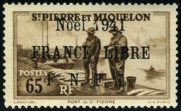 Neuf Sans Charnière N° 217B, 65c Brun, Noël 1941 France Libre, Surcharge Noire, T.B., Signé A.Brun - Autres & Non Classés