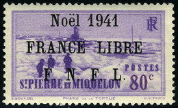 Neuf Sans Charnière N° 219B, 80c Violet, Noël 1941 France Libre, Surcharge Noire, T.B. - Autres & Non Classés