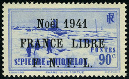 Neuf Sans Charnière N° 220B, 90c Outremer, Noël 1941 France Libre, Surcharge Noire, T.B. - Autres & Non Classés