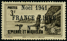 Neuf Sans Charnière N° 229B, 3f Sépia, Noël 1941 France Libre, Surcharge Noire, T.B. Signé Calves - Autres & Non Classés