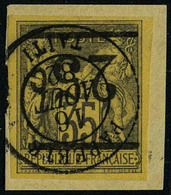 Fragment N° 1a, 25c Sur 35c Violet Noir Sur Jaune Surcharge Renversée, Obl Sur Frgt, Oblitération Centrale, Superbe, Sig - Autres & Non Classés