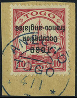 Fragment N° 45a, 10pf Rouge Surcharge Renversée Obl. Anecho Sur Fragment 4.1.15, Superbe, RRR Tirage 50, Signé + Certifi - Andere & Zonder Classificatie