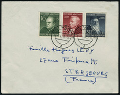 Lettre N° 43 à 45. Les 3 Valeurs Sur Même Lettre, CàD Worms 7.4.55. Pour Strasbourg. T.B. Cote Michel. - Autres & Non Classés