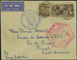 Lettre Zeppelin 1 SAF 1933 L Càd Harrow 3 May 33, 2 Cachets Illustrés 1 Bleu Et 1 Rouge, Pour Rui De Janeiro, Arrivée 10 - Otros & Sin Clasificación