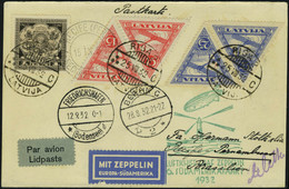 Lettre Zeppelin 6 SAF 1932 Càd Riga 25 VIII 32 Cachet Illustré Vert Du Vol, Càd De Transit Berlin 28.8.32 Et Friedrichsh - Other & Unclassified