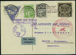 Lettre N° 5, + 3 TP Complément D'affranchissement Sur CP, Zeppelin 1 SAF 1932, Càd Riga 18.3.32 Pour Récife Pernambuco,  - Autres & Non Classés