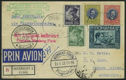 Lettre Zeppelin 2 SAF 1933, CP Recommandée Càd Bucuresti 27 Ma 33 Et Càd De Transit Nurnberg 29.5.33 Et Fredrichshafen 3 - Sonstige & Ohne Zuordnung