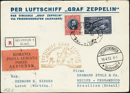 Lettre Zeppelin. 3è SAF 1932. C.P. Imprimée Recommandée De Bucarest 12.4.32. CàD De Friedrichshafen 18.4.32. Au Verso Cà - Andere & Zonder Classificatie