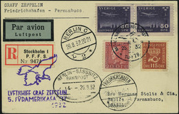 Lettre Zeppelin 5 SAF 1932, CP Recommandée Stockholm 25.8.32 Cachet Illustré Du Vol, 2 Càd De Transit De Berlin Dont Bah - Other & Unclassified