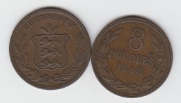 Guernsey Coin 8 Doubles 1868 Condition Fine - Guernesey