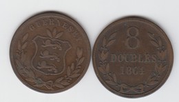 Guernsey Coin 8 Doubles 1864 Condition Fine - Guernesey