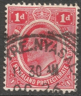 Nyasaland. 1908-11 KEVII. 1d Used. Mult Crown CA W/M SG 74 - Nyasaland (1907-1953)