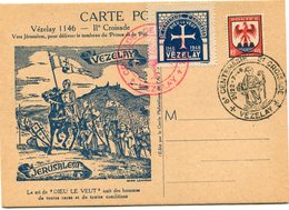 FRANCE CARTE POSTALE ILLUSTREE AVEC VIGNETTE "8e CENTENAIRE 2e CROISADE DIEU LE VEUT 1146  -  1946 VEZELAY" ........... - 1941-66 Wappen