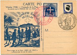 FRANCE CARTE POSTALE ILLUSTREE AVEC VIGNETTE "8e CENTENAIRE 2e CROISADE DIEU LE VEUT 1146  -  1946 VEZELAY" ........... - 1941-66 Stemmi E Stendardi