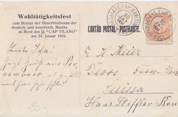 CP Wohltätigkeitsfest à Bord Du Cap Vilano, TP Brésil Obl. 4AS Exp Maritime Pernambouc Le 30 Jan 1916 - Lettres & Documents