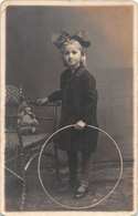 YOUNG GIRL-LARGE BOW IN HAIR-PLAYING WITH HOOP & DOLL-GERMAN REAL PHOTO POSTCARD POSSIBLE ID ON REVERSE 38890 - Other