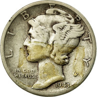 Monnaie, États-Unis, Mercury Dime, Dime, 1943, U.S. Mint, Denver, TB+, Argent - 1916-1945: Mercury (Mercure)