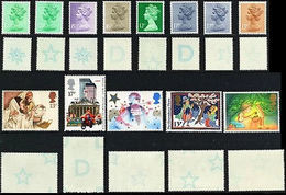 GREAT BRITAIN 1984-87 Machin Christmas SET:13 ERROR:print On Reverse Gum Stars And Letter - Variedades, Errores & Curiosidades