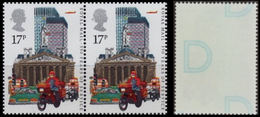 GREAT BRITAIN 1985 Post Office Royal Mail Motorbike Skyscraper 17p PAIR ERROR:print On Reverse Gum Letter - Variétés, Erreurs & Curiosités