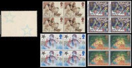 GREAT BRITAIN 1984-87 Christmas Xmas 4-BLOCKS:4 ERROR:pr. On Reverse Gum Stars - Variétés, Erreurs & Curiosités