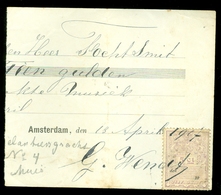 KWITANTIE METBELASTINGZEGEL 5 CENT Uit 1907 EGELANTIERSGRACHT 4 TE AMSTERDAM (11.508r) - Fiscales