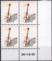 FRANCE Préo 213a 214 à 223  ** MNH Bloc De Quatre Coin Daté Musique Guitare Saxo Banjo Harpe Piano Violon ... (CV 225 €) - Precancels