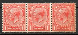 GRANDE BRETAGNE - 1924 - Bande De 3 Du N° 160 - 1 D. Rouge - (George V) - Unused Stamps