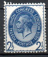 GRANDE BRETAGNE - 1929 - N° 182 - 2 1/2 D. Bleu - (6è Congrès De L'U.P.U. à Londres) - Ungebraucht