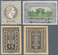 Österreich: 1867/1921 Ca., Kl. Partie Mit Marken Und Probedrucken, Dabei 1867 25 Kr Graulila, Grober - Verzamelingen